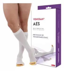 Meia de Compressão AES AD 18 mmHg – Pé Aberto – Branca – Tamanho M – 001 Venosan